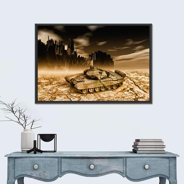 Tank In War Canvas Wall Art-3 Horizontal-Gallery Wrap-25" x 16"-Tiaracle