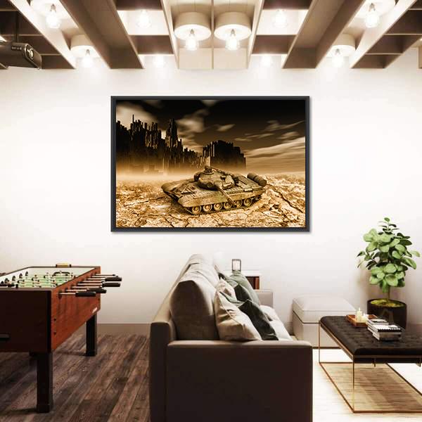 Tank In War Canvas Wall Art-3 Horizontal-Gallery Wrap-25" x 16"-Tiaracle