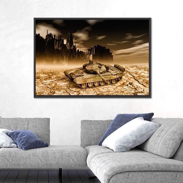 Tank In War Canvas Wall Art-1 Piece-Floating Frame-24" x 16"-Tiaracle