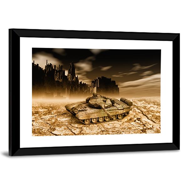 Tank In War Canvas Wall Art-3 Horizontal-Gallery Wrap-25" x 16"-Tiaracle