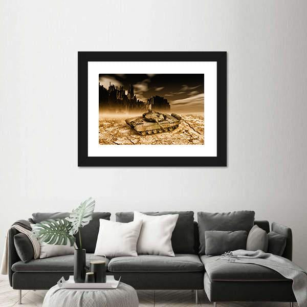 Tank In War Canvas Wall Art-1 Piece-Framed Print-20" x 16"-Tiaracle