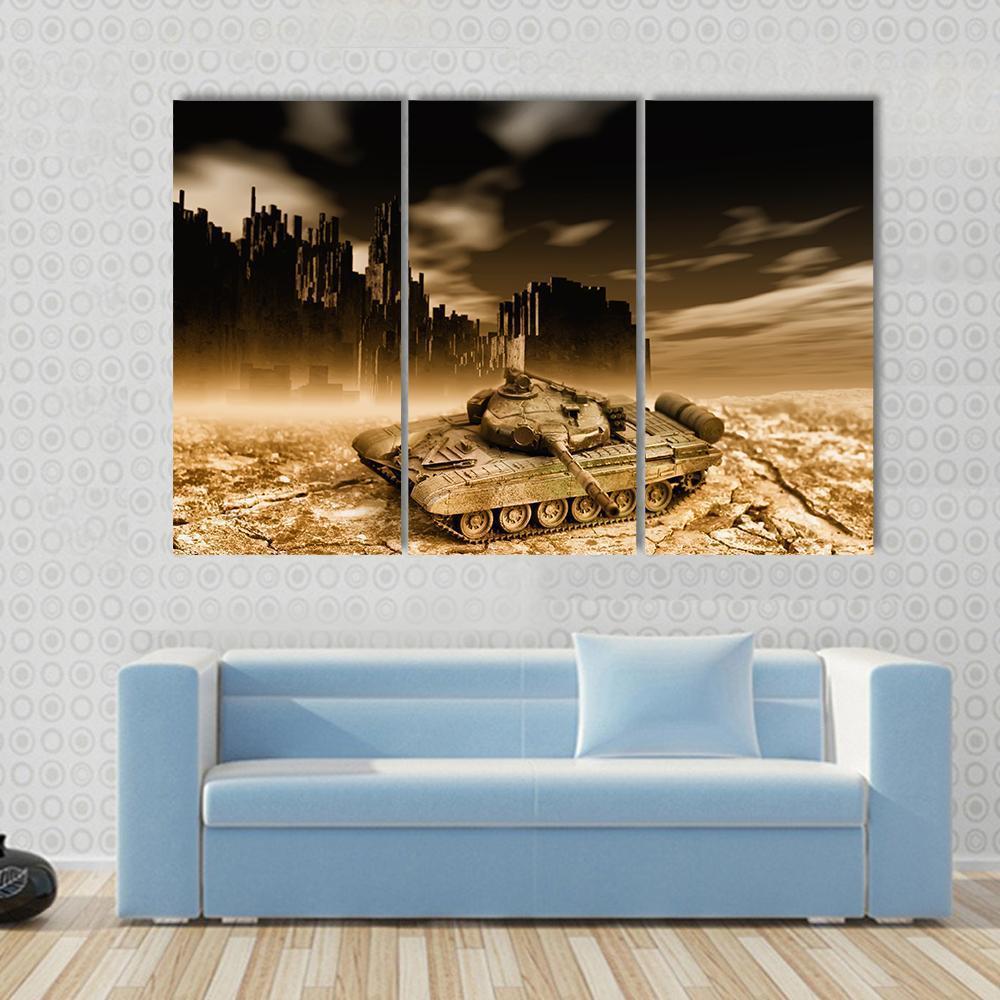 Tank In War Canvas Wall Art-3 Horizontal-Gallery Wrap-37" x 24"-Tiaracle