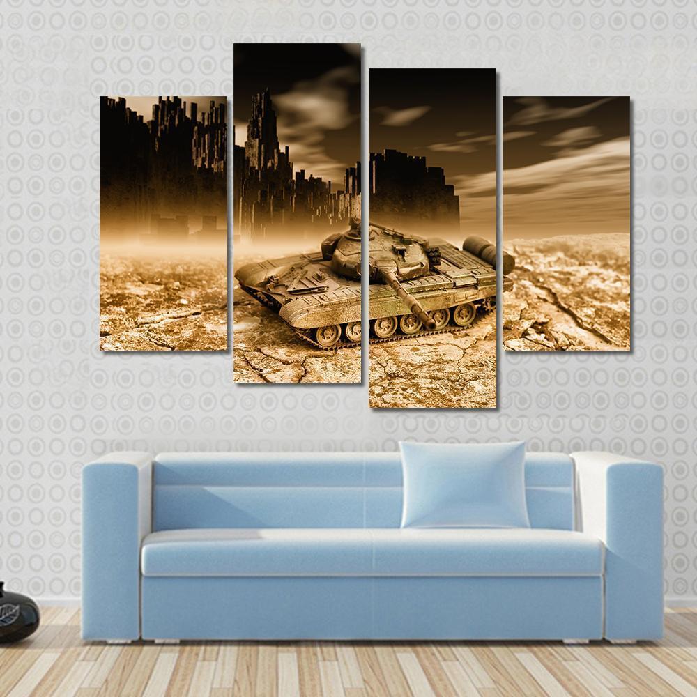 Tank In War Canvas Wall Art-4 Pop-Gallery Wrap-50" x 32"-Tiaracle