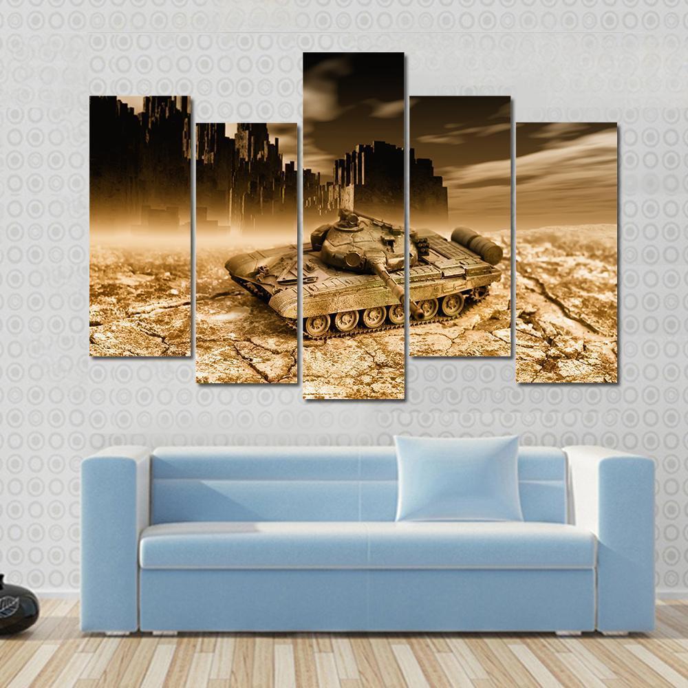 Tank In War Canvas Wall Art-5 Pop-Gallery Wrap-47" x 32"-Tiaracle