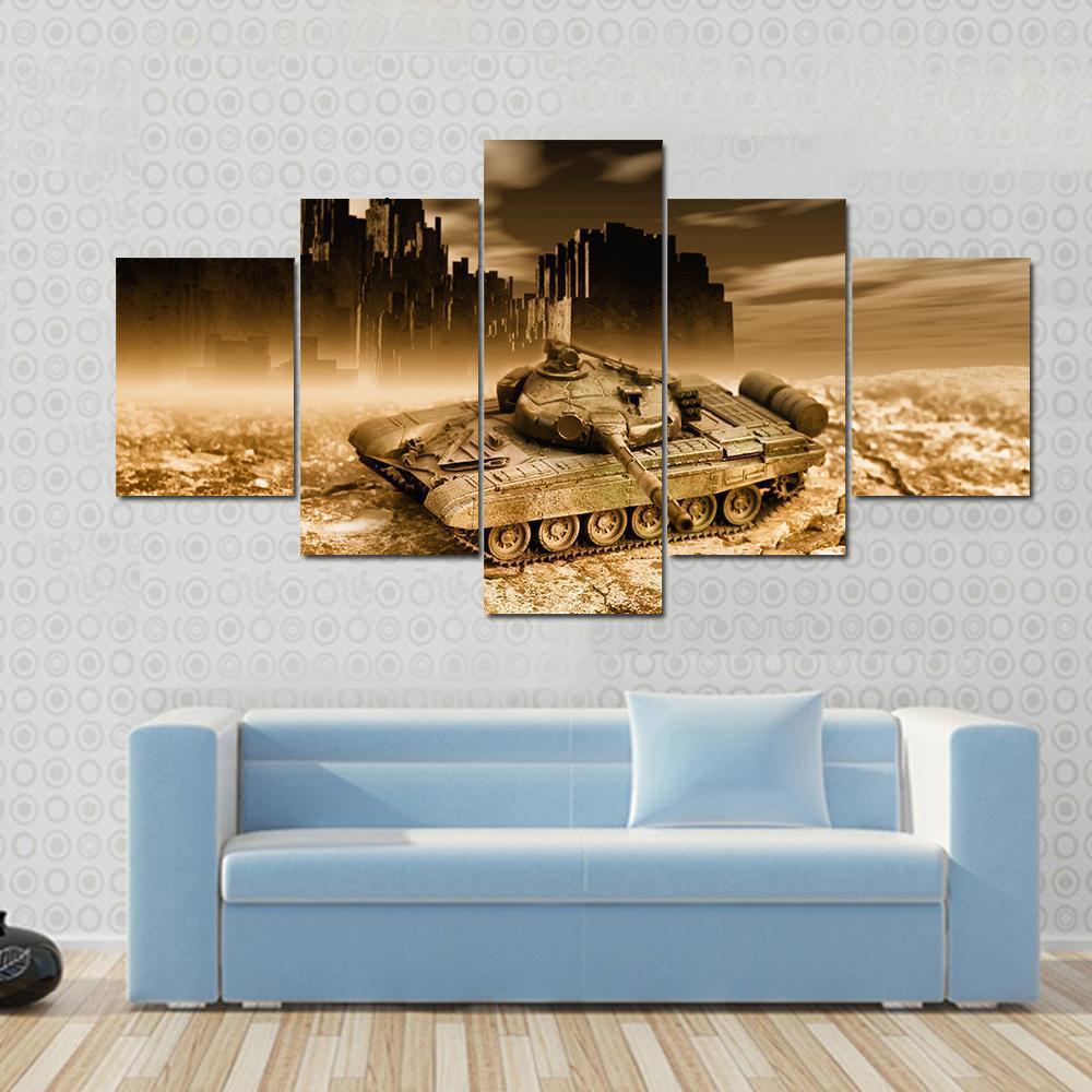 Tank In War Canvas Wall Art-5 Star-Gallery Wrap-62" x 32"-Tiaracle