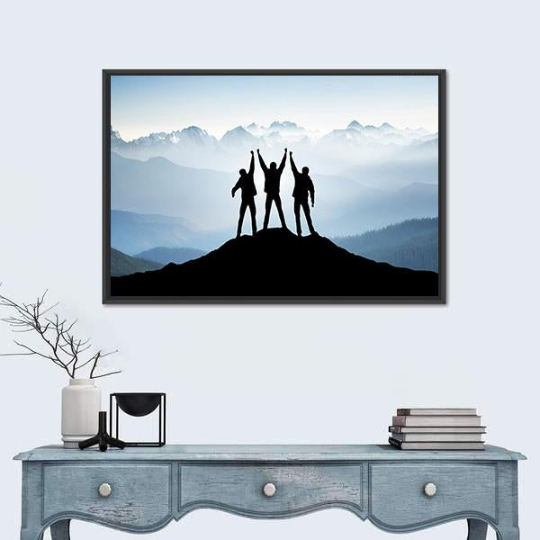 Team On Mountain Top Canvas Wall Art-3 Horizontal-Gallery Wrap-25" x 16"-Tiaracle