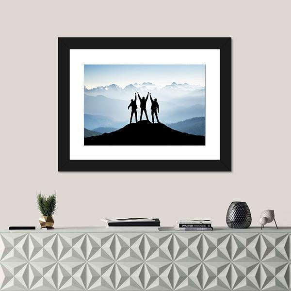 Team On Mountain Top Canvas Wall Art-3 Horizontal-Gallery Wrap-25" x 16"-Tiaracle
