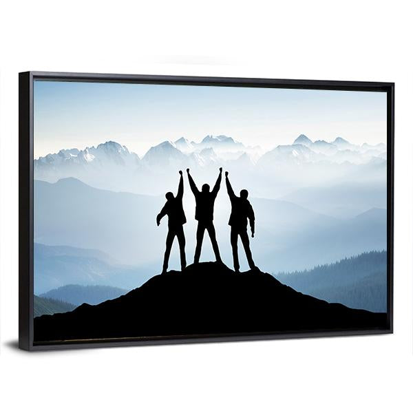 Team On Mountain Top Canvas Wall Art-3 Horizontal-Gallery Wrap-25" x 16"-Tiaracle