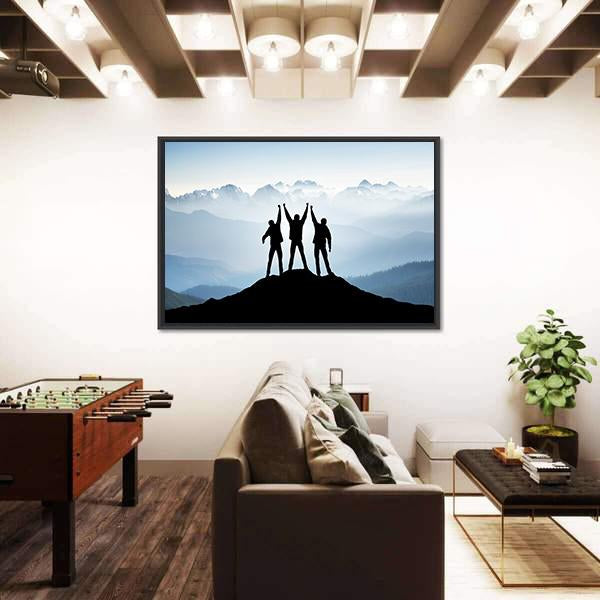 Team On Mountain Top Canvas Wall Art-3 Horizontal-Gallery Wrap-25" x 16"-Tiaracle