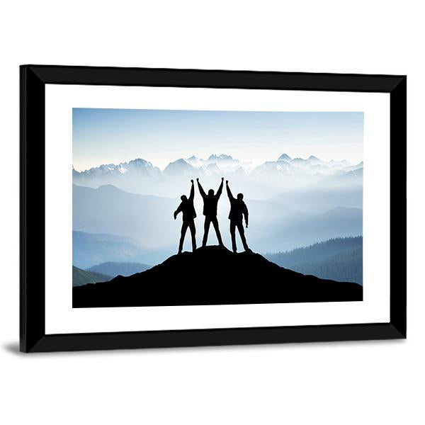 Team On Mountain Top Canvas Wall Art-3 Horizontal-Gallery Wrap-25" x 16"-Tiaracle