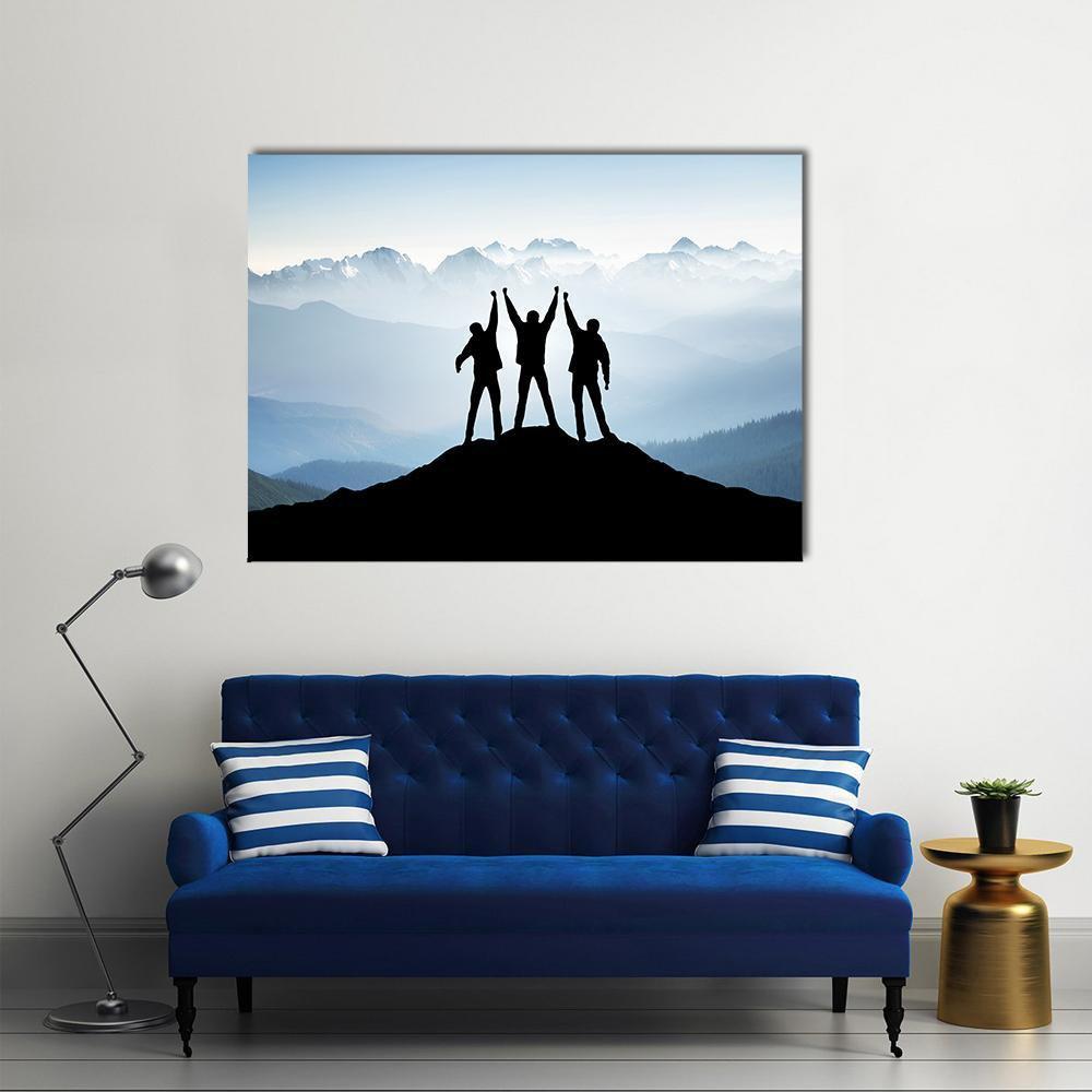 Team On Mountain Top Canvas Wall Art-1 Piece-Gallery Wrap-48" x 32"-Tiaracle