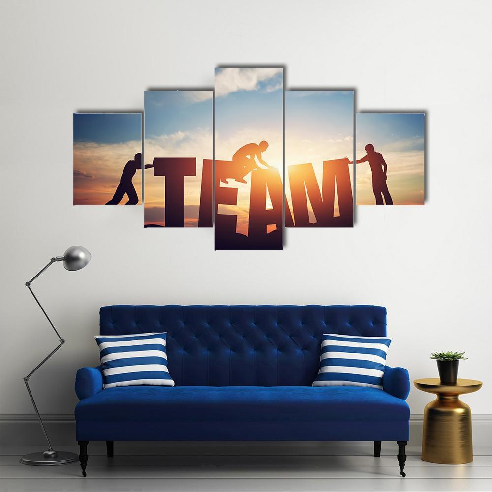 Teamwork Concept Canvas Wall Art-5 Star-Gallery Wrap-62" x 32"-Tiaracle