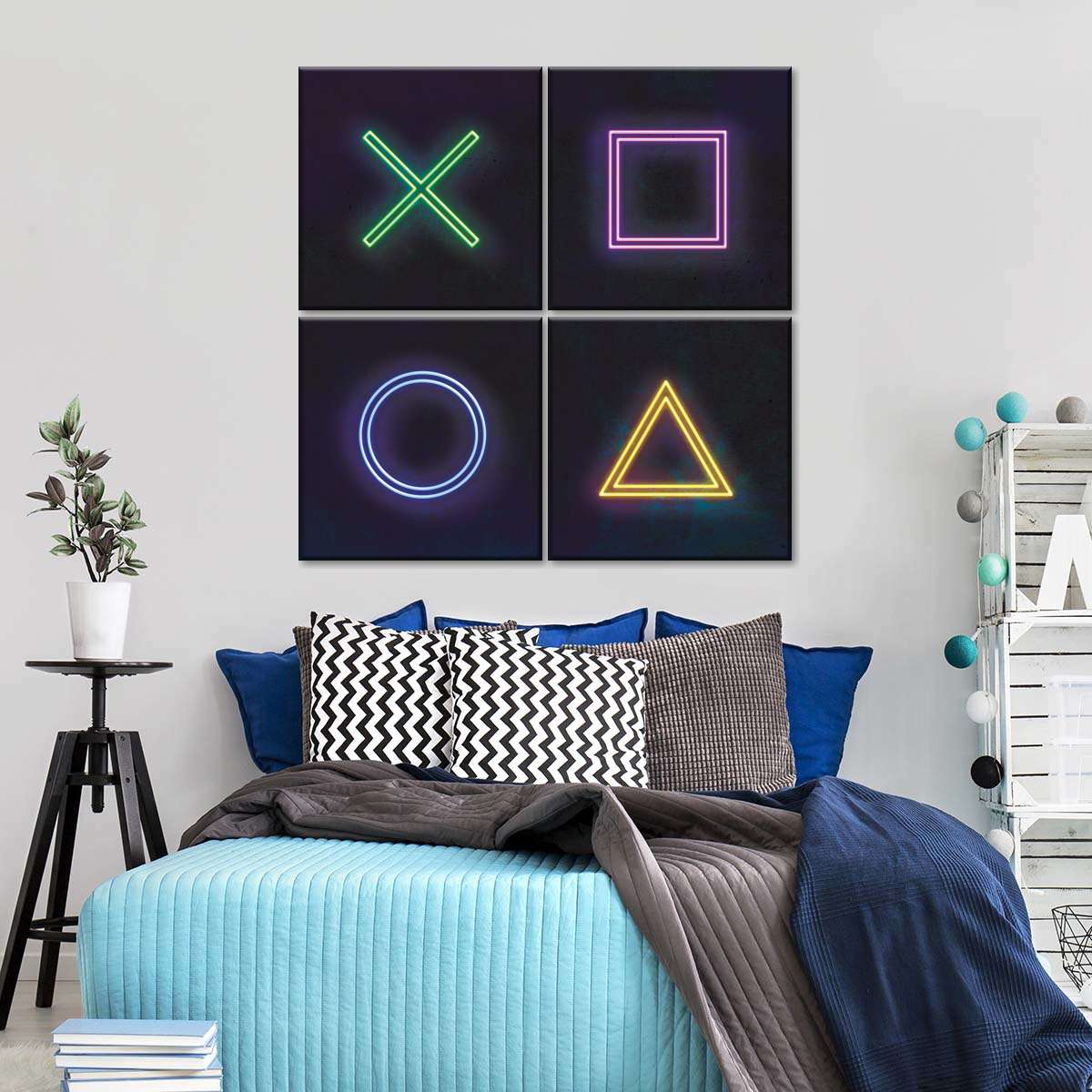 Neon PlayStation Icons Wandkunst