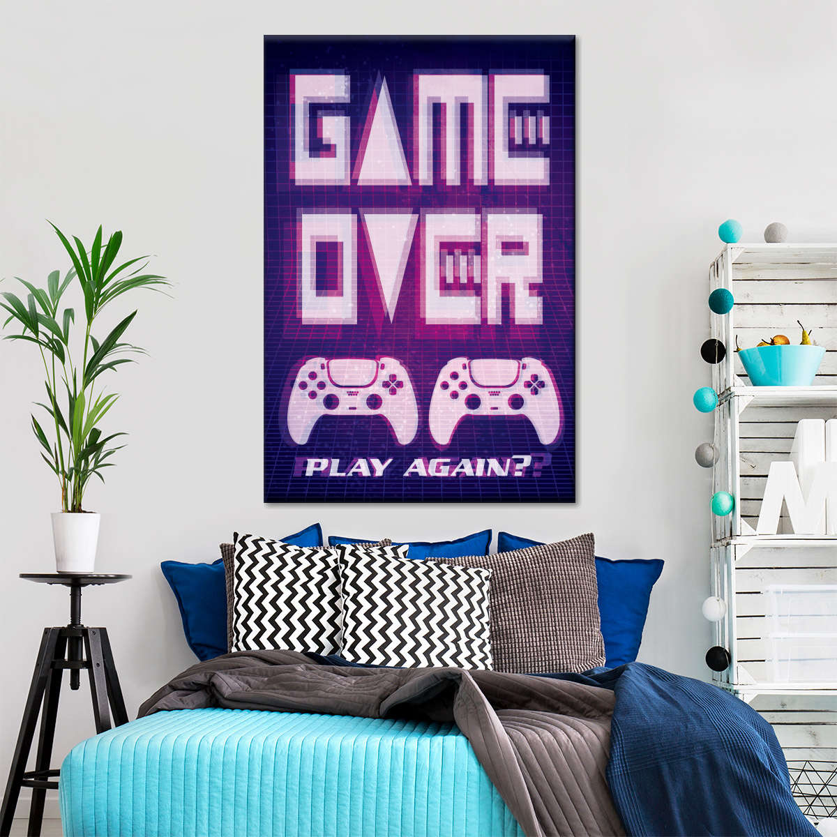 Game Over Play Again Sign Sign Wall Art