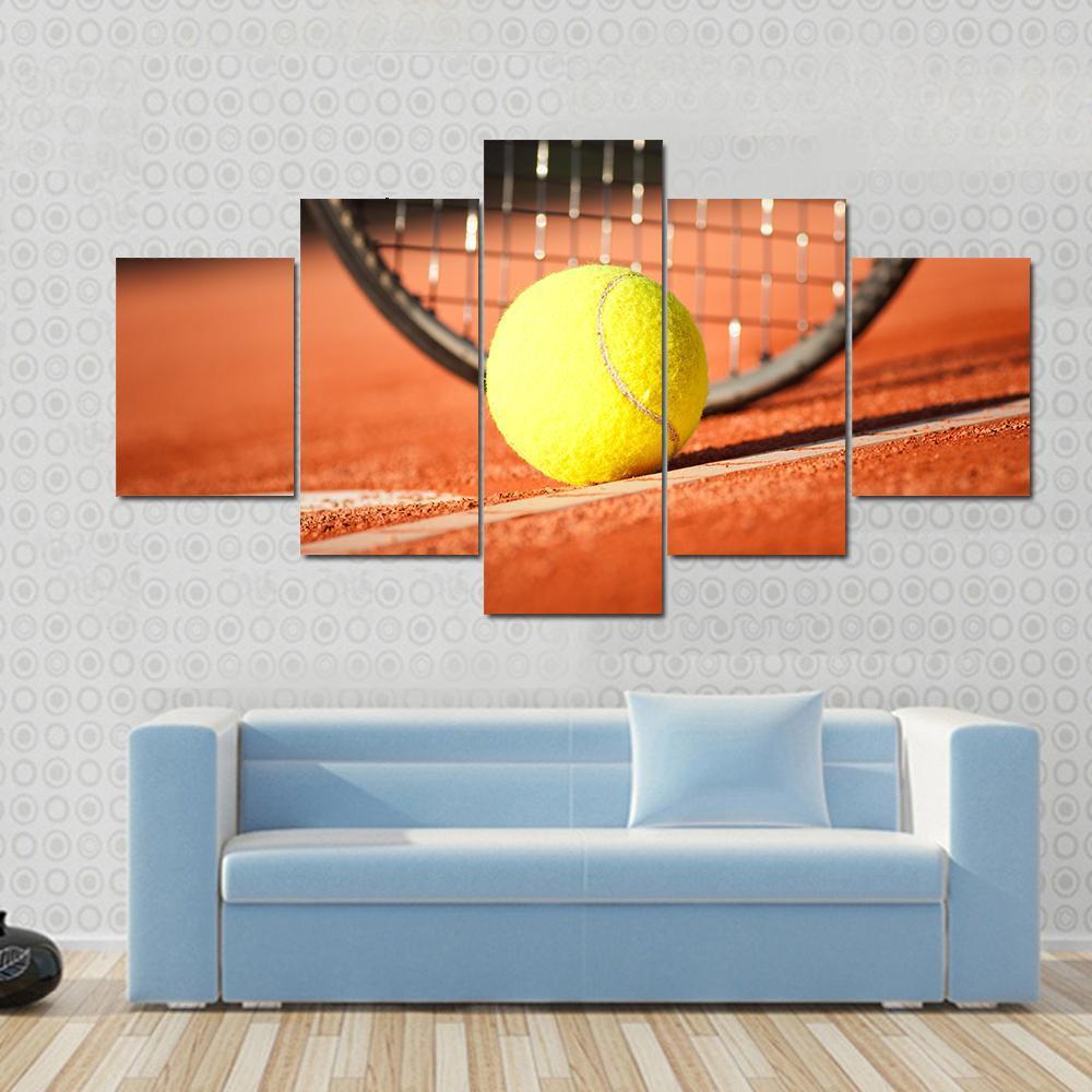 Tennis Ball & Racket Canvas Wall Art-5 Star-Gallery Wrap-62" x 32"-Tiaracle