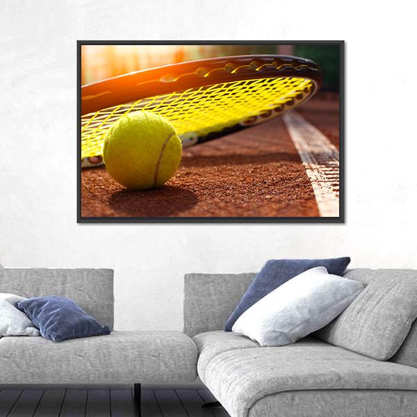 Tennis Ball On A Tennis Court Canvas Wall Art-1 Piece-Floating Frame-24" x 16"-Tiaracle