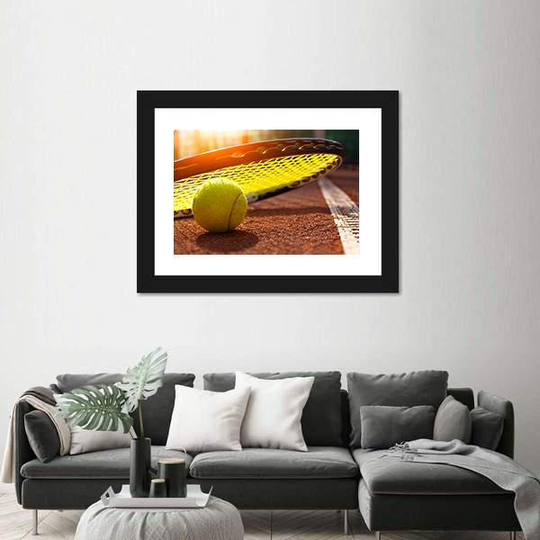 Tennis Ball On A Tennis Court Canvas Wall Art-1 Piece-Framed Print-20" x 16"-Tiaracle