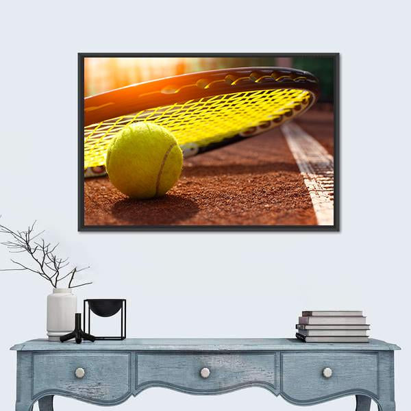 Tennis Ball On A Tennis Court Canvas Wall Art-3 Horizontal-Gallery Wrap-25" x 16"-Tiaracle