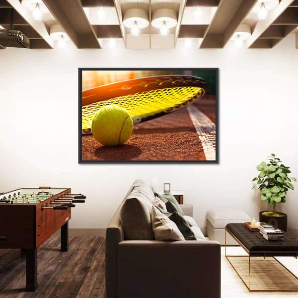 Tennis Ball On A Tennis Court Canvas Wall Art-3 Horizontal-Gallery Wrap-25" x 16"-Tiaracle