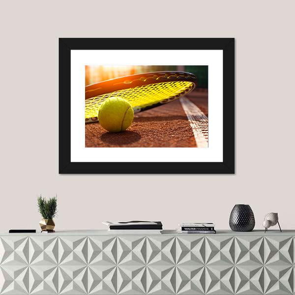 Tennis Ball On A Tennis Court Canvas Wall Art-3 Horizontal-Gallery Wrap-25" x 16"-Tiaracle