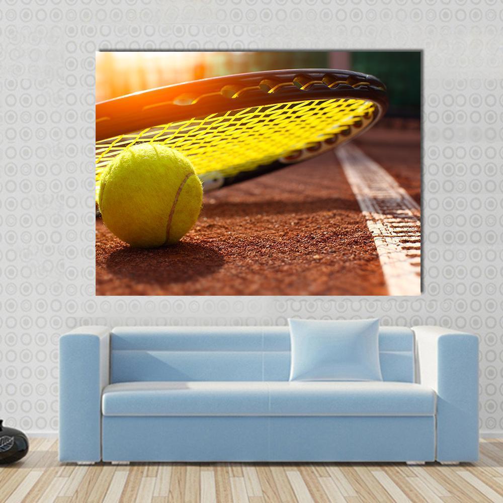 Tennis Ball On A Tennis Court Canvas Wall Art-1 Piece-Gallery Wrap-48" x 32"-Tiaracle