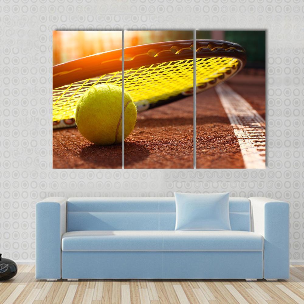 Tennis Ball On A Tennis Court Canvas Wall Art-3 Horizontal-Gallery Wrap-37" x 24"-Tiaracle