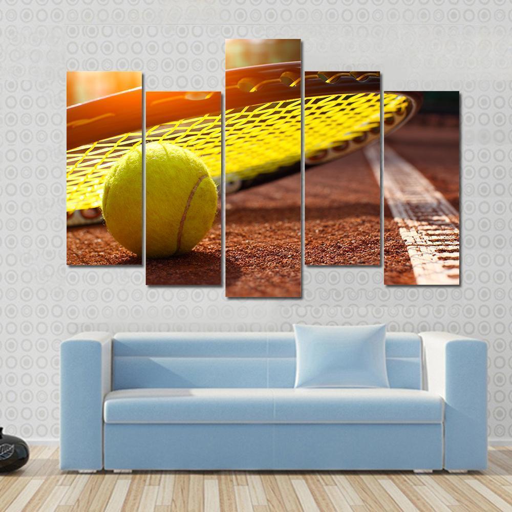 Tennis Ball On A Tennis Court Canvas Wall Art-5 Pop-Gallery Wrap-47" x 32"-Tiaracle