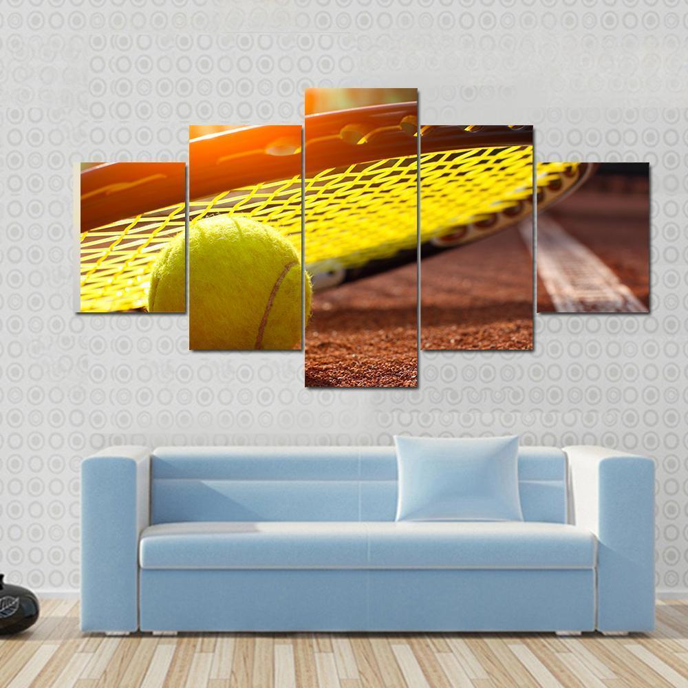 Tennis Ball On A Tennis Court Canvas Wall Art-5 Star-Gallery Wrap-62" x 32"-Tiaracle