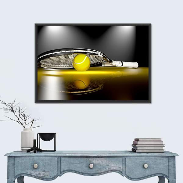 Tennis Ball Under Racket Canvas Wall Art-3 Horizontal-Gallery Wrap-25" x 16"-Tiaracle