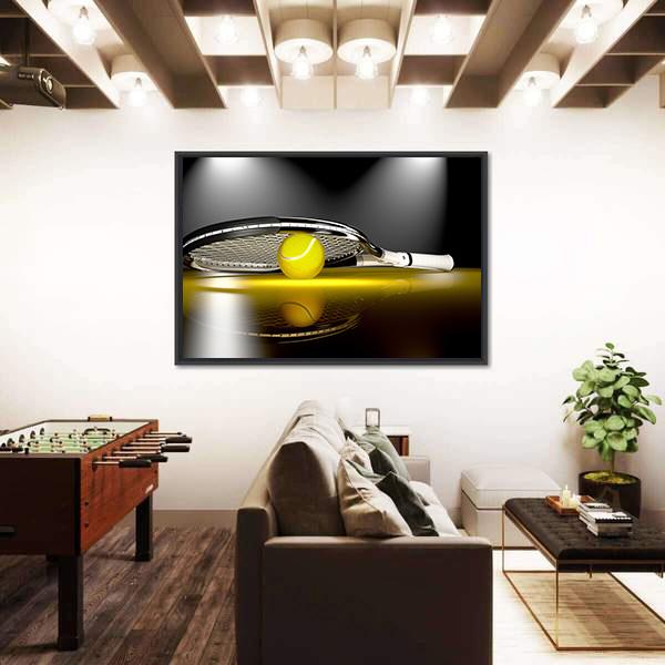 Tennis Ball Under Racket Canvas Wall Art-3 Horizontal-Gallery Wrap-25" x 16"-Tiaracle