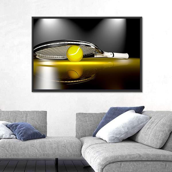 Tennis Ball Under Racket Canvas Wall Art-1 Piece-Floating Frame-24" x 16"-Tiaracle