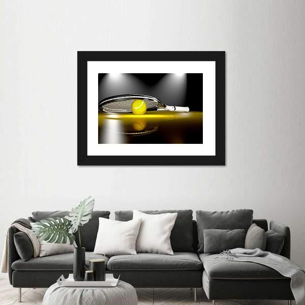 Tennis Ball Under Racket Canvas Wall Art-1 Piece-Framed Print-20" x 16"-Tiaracle