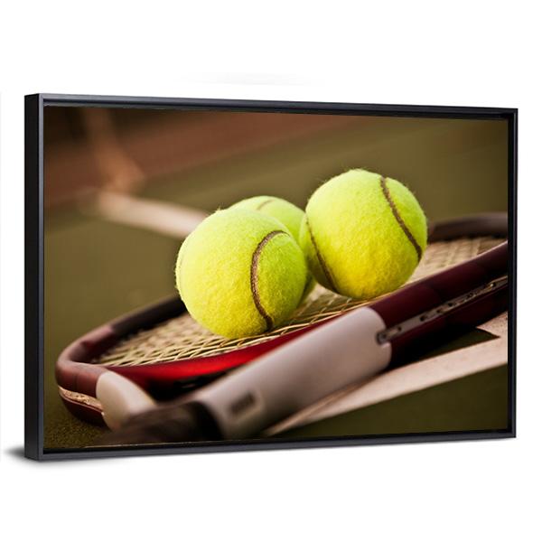 Tennis Balls On Racket Canvas Wall Art-3 Horizontal-Gallery Wrap-25" x 16"-Tiaracle