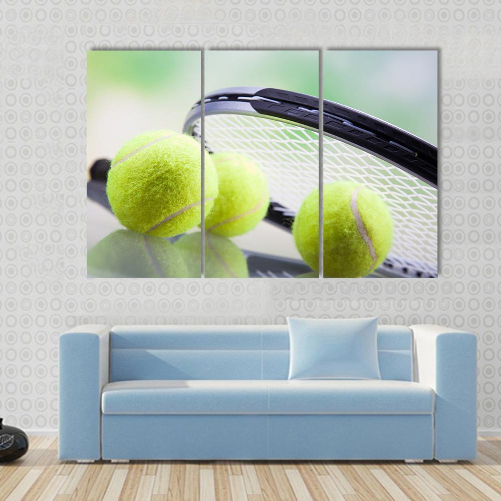 Tennis Racket & Ball Canvas Wall Art-3 Horizontal-Gallery Wrap-37" x 24"-Tiaracle