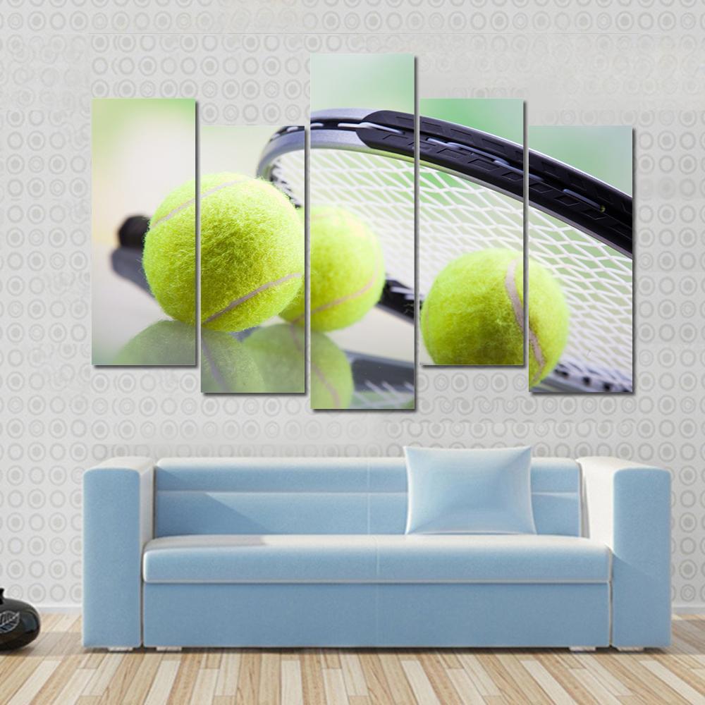 Tennis Racket & Ball Canvas Wall Art-5 Pop-Gallery Wrap-47" x 32"-Tiaracle