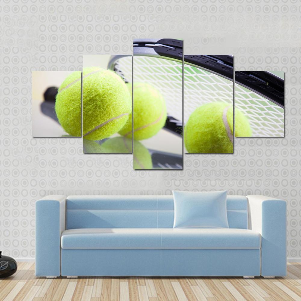 Tennis Racket & Ball Canvas Wall Art-5 Star-Gallery Wrap-62" x 32"-Tiaracle