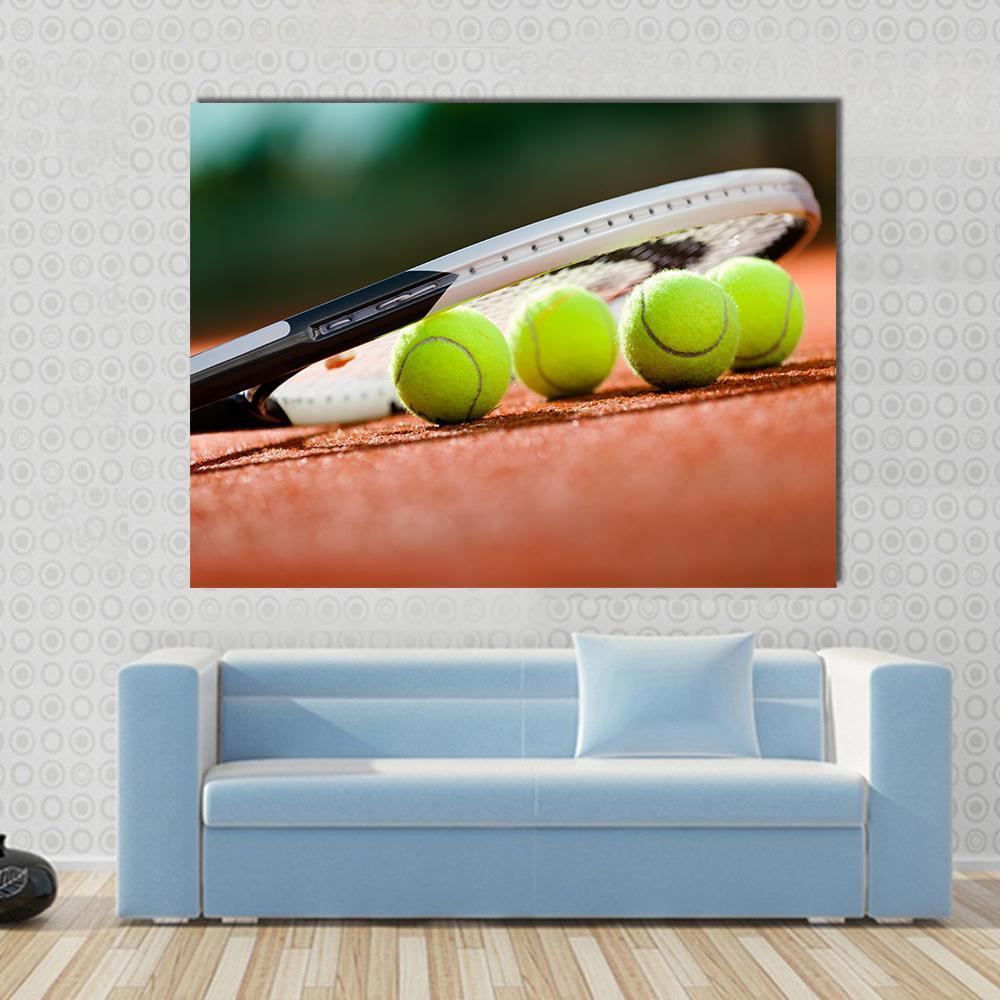 Tennis Racket & Balls Canvas Wall Art-1 Piece-Gallery Wrap-48" x 32"-Tiaracle