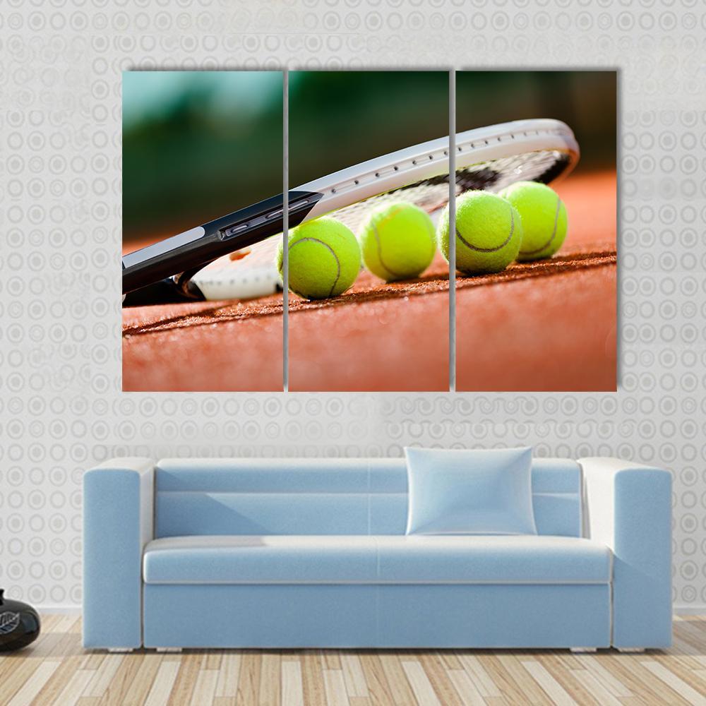 Tennis Racket & Balls Canvas Wall Art-3 Horizontal-Gallery Wrap-37" x 24"-Tiaracle