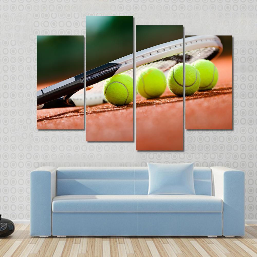 Tennis Racket & Balls Canvas Wall Art-4 Pop-Gallery Wrap-50" x 32"-Tiaracle