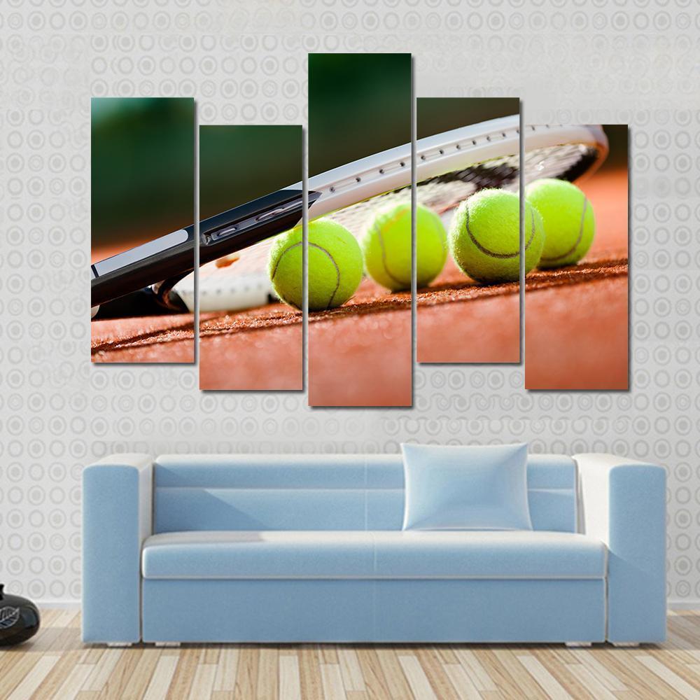 Tennis Racket & Balls Canvas Wall Art-5 Pop-Gallery Wrap-47" x 32"-Tiaracle