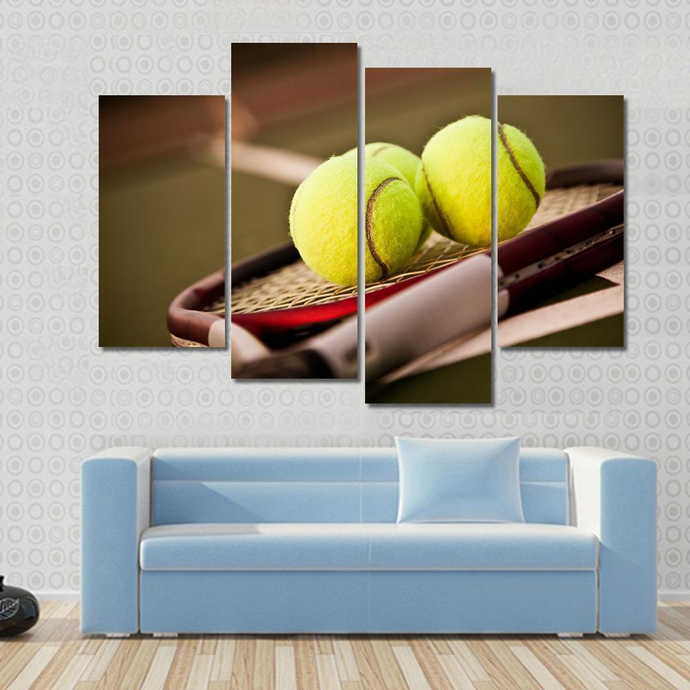 Tennis Balls On Racket Canvas Wall Art-4 Pop-Gallery Wrap-50" x 32"-Tiaracle