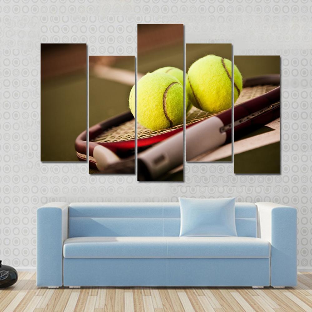 Tennis Balls On Racket Canvas Wall Art-5 Pop-Gallery Wrap-47" x 32"-Tiaracle