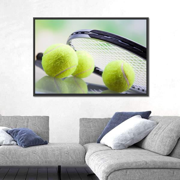 Tennis Racket & Ball Canvas Wall Art-1 Piece-Floating Frame-24" x 16"-Tiaracle