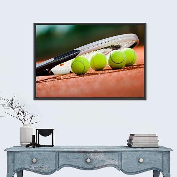 Tennis Racket & Balls Canvas Wall Art-3 Horizontal-Gallery Wrap-25" x 16"-Tiaracle