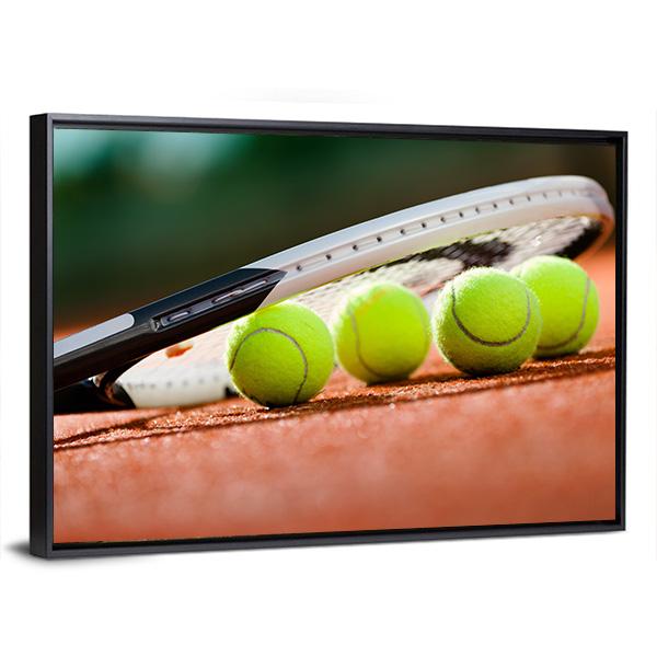 Tennis Racket & Balls Canvas Wall Art-3 Horizontal-Gallery Wrap-25" x 16"-Tiaracle