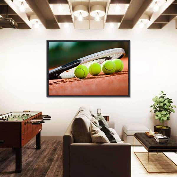 Tennis Racket & Balls Canvas Wall Art-3 Horizontal-Gallery Wrap-25" x 16"-Tiaracle