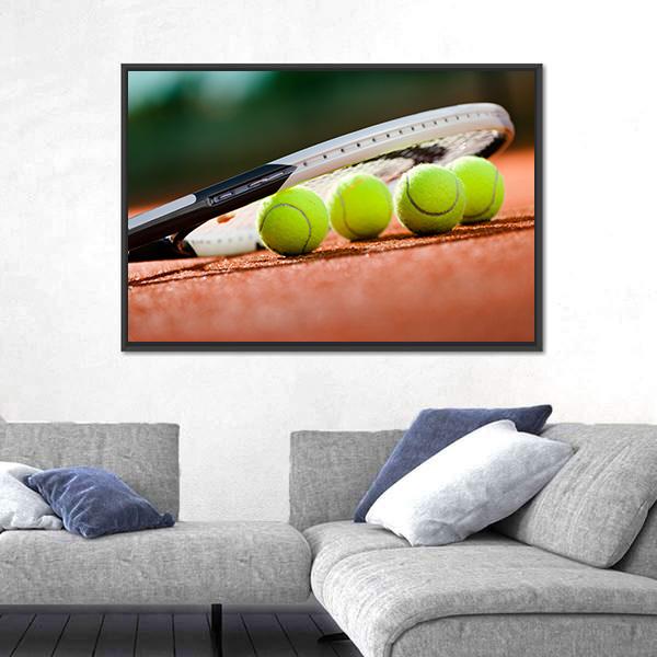 Tennis Racket & Balls Canvas Wall Art-1 Piece-Floating Frame-24" x 16"-Tiaracle