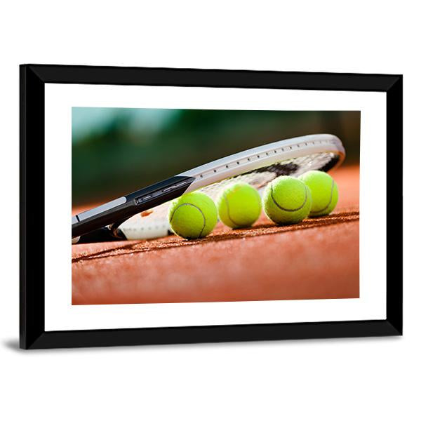 Tennis Racket & Balls Canvas Wall Art-3 Horizontal-Gallery Wrap-25" x 16"-Tiaracle