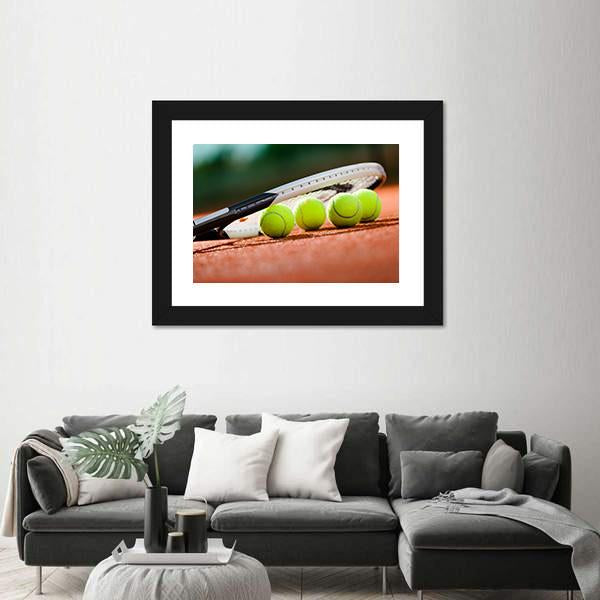 Tennis Racket & Balls Canvas Wall Art-1 Piece-Framed Print-20" x 16"-Tiaracle