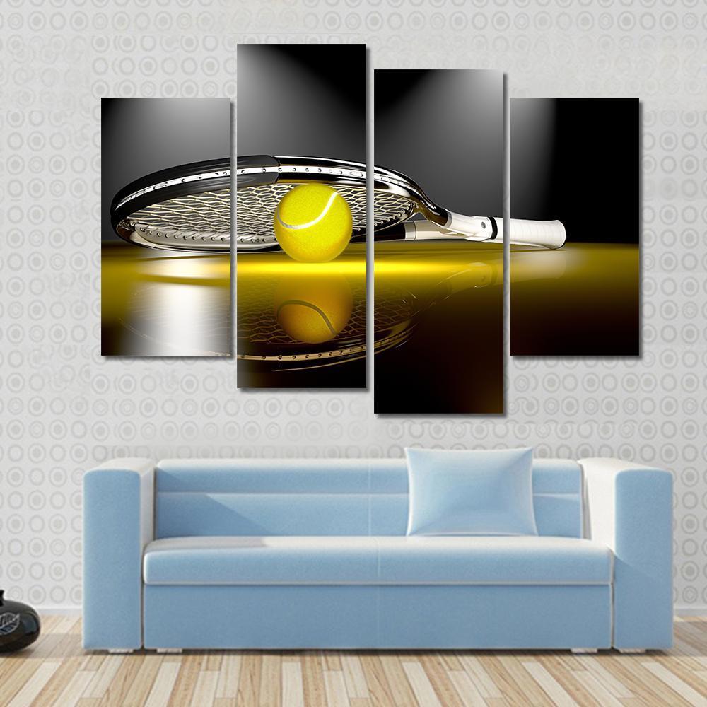 Tennis Ball Under Racket Canvas Wall Art-4 Pop-Gallery Wrap-50" x 32"-Tiaracle